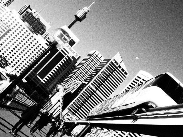 Sydney Monorail - black and white film grain