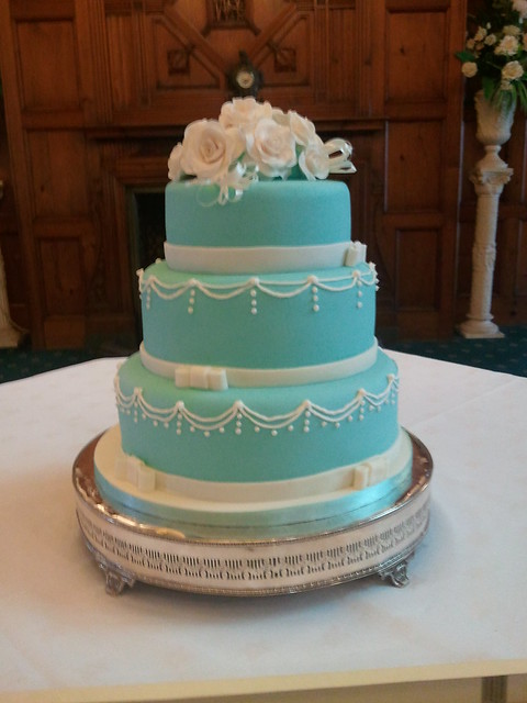 3 Tier Tiffany Blue wedding cake with hand made sugar roses