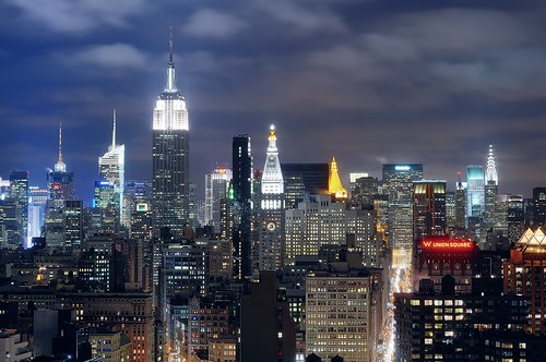 midtown manhattan at night, nyc by andrew c mace