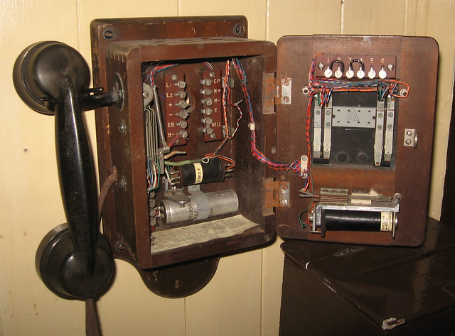 Innards of telephone at the station on the Gwili Railway