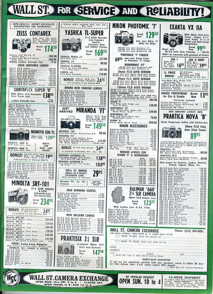 Wall St Camera Exchange May 1967 Price List