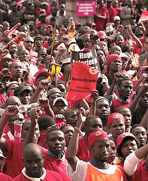 A huge rally for the striking National Union of Metalworkers of South Africa (NUMSA). The 200,000 workers strike has spread to other industries including chemicals and may affect mining. by Pan-African News Wire File Photos