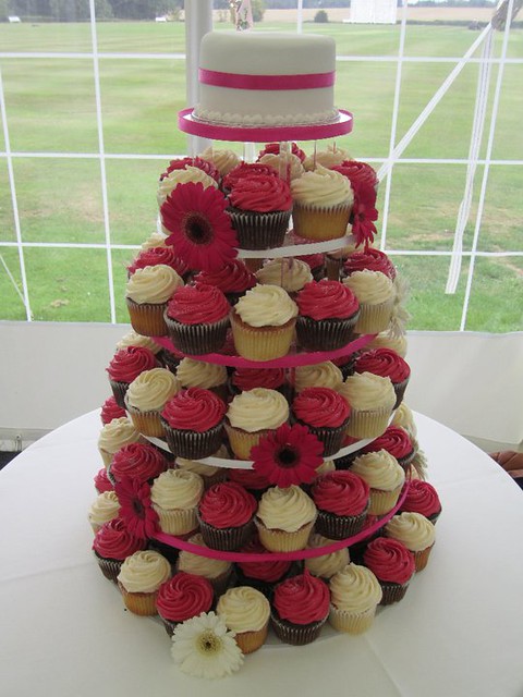 Hot Pink Ivory Cupcake Tower Wedding at Shenley Cricket Club Herts