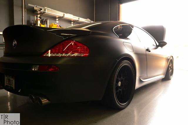 A Sick Matte Black wrapped BMW M6 that is twin charged with GPower 