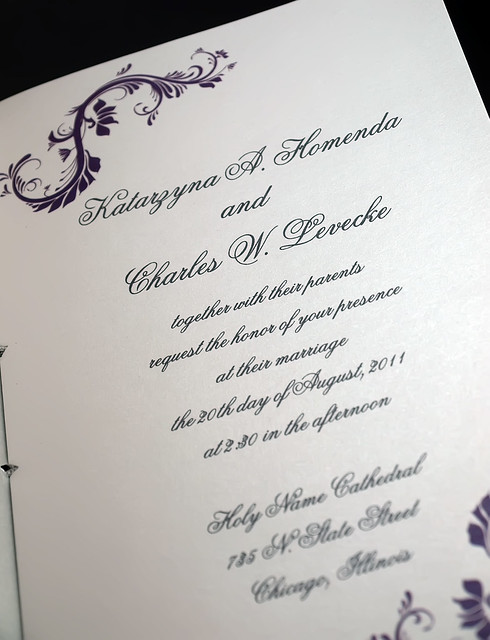 Silver Foil Wedding Invitation Booklet w Purple Belly Band