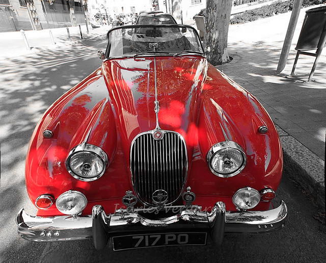 Unknown Jaguar classic model at Figueres city 3 stitched vertical shots