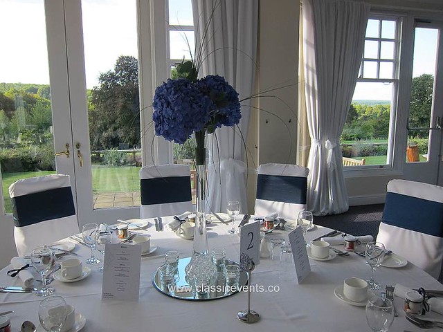 Tailored Chair Covers with Midnight Blue Taffeta Sashes