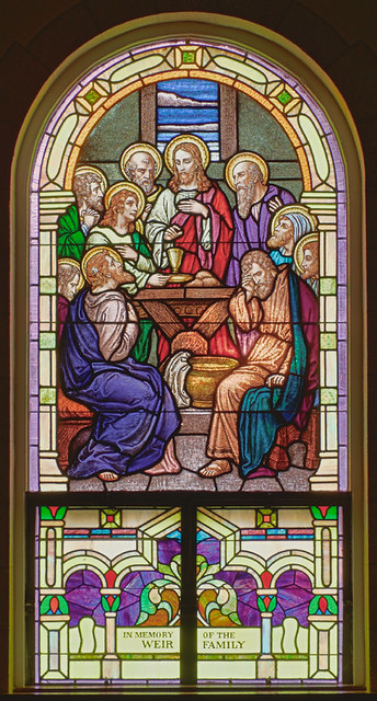 Holy Cross Roman Catholic Church, in Cuba, Missouri, USA - stained glass window of the Last Supper