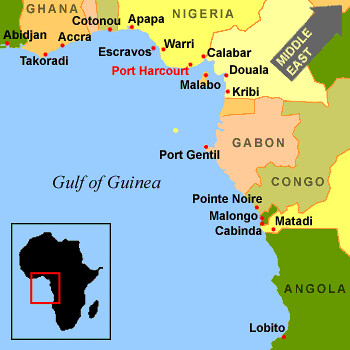 A map of the Gulf of Guinea off the coast of West Africa. There have been US military maneuvers in this region amid reports of so-called 'piracy attacks' of ships. by Pan-African News Wire File Photos