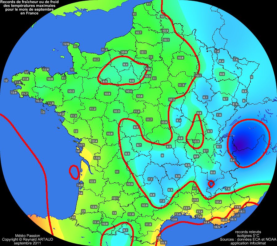 records de fraîcheur ou de froid des températures maximales pour le mois de septembre en France Reynald ARTAUD météopassion