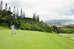 The famous third tee drop on the Makai Golf Course over looking Hanalei Bay Kauai - Matt's drive was perfect right onto the green below
