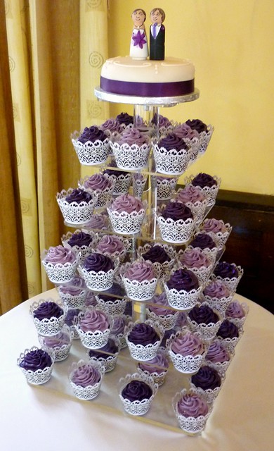 Purple wedding cupcake tower This was a lovely purple display for a wedding