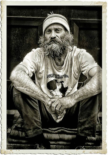 Homeless man in Richmond, Surrey.