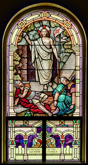 Holy Cross Roman Catholic Church, in Cuba, Missouri, USA - stained glass window of the Resurrection