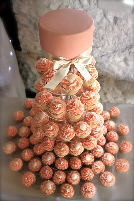 Peach Ivory Seashell Wedding Cupcake Tower