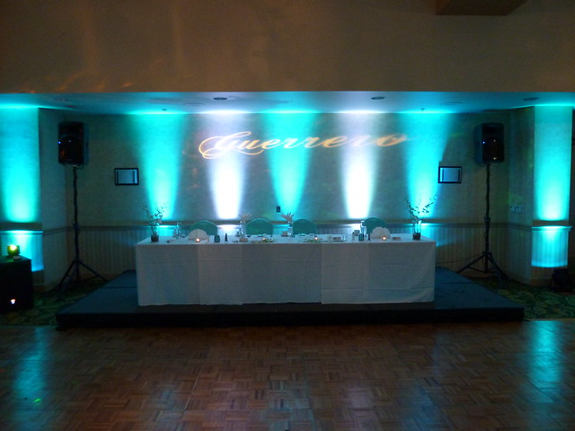 Up Lighting LED Custom Monogram Head Table Turquoise White 