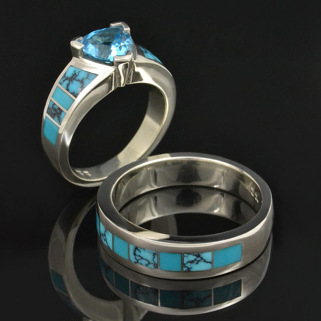 Spiderweb turquoise and turquoise wedding ring set Style CS023 M200