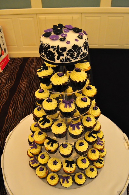 Black white and purple wedding cupcakes Double choc mud and white choc mud