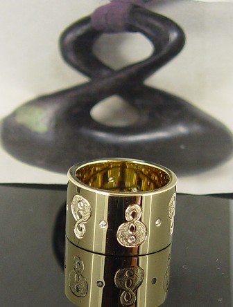 Diamond Set Maori Symbol Traditional Wedding Ring maori symbols