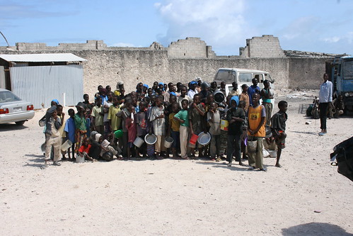 Children queue for food aid in Mogadishu, Somalia, August 2011