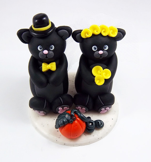 Halloween themed Wedding Cake Topper with two black kittens 