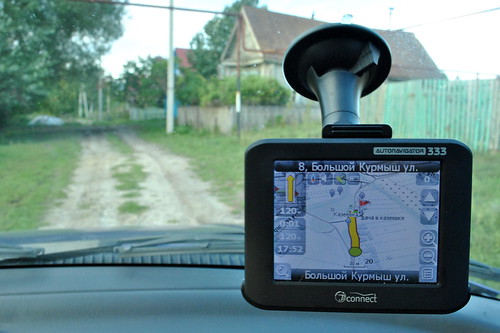 OpenStreetMap in Navitel navigator. Seconds left to destination. The map of Kazeevka, a small Russian village, is very detailed.