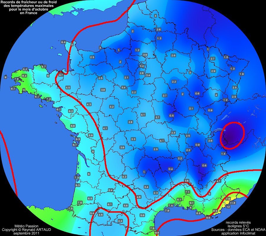 records de fraîcheur ou de froid des températures maximales pour le mois d'octobre en France Reynald ARTAUD météopassion