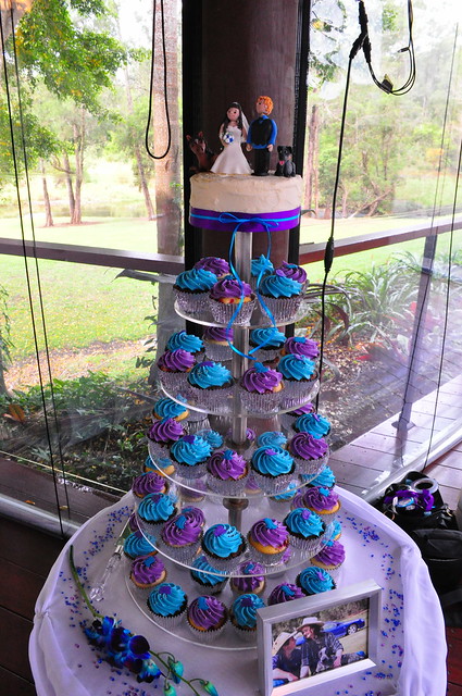 Purple and turquoise wedding cupcakes Double choc mud and raspberry white