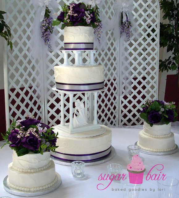 Purple silverthemed wedding cake