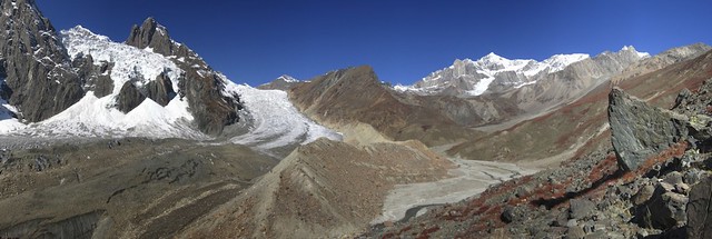 Shani high camp on the right of the moraine.