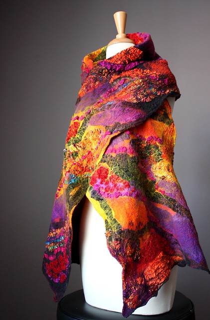 Nuno felted shawl / wrap / scarf wool silk