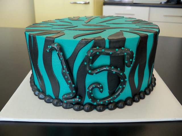 Teal and Black zebra birthday cake Custom orders REQUIRE at least 14 days 39