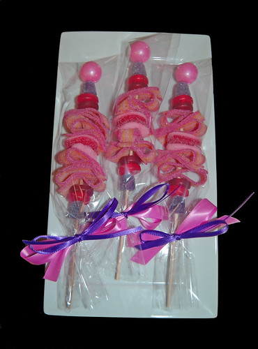 pink and purple birthday party favor candy kabobs