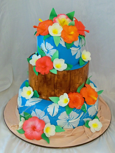 Hawaiian Themed Wedding Cake 09 2011 Top two tiers were Red Velvet Cake 