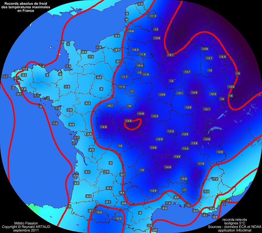 records absolus de froid des températures maximales en France Reynald ARTAUD météopassion