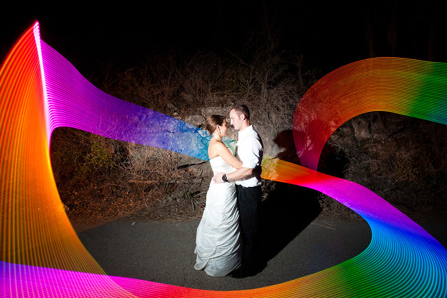 Caitlin and Stephen rocking some light painting at their wedding