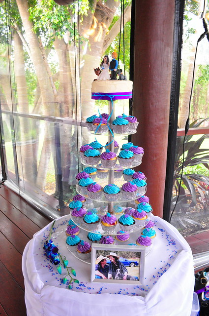 Purple and turquoise wedding cupcakes Double choc mud and raspberry white 