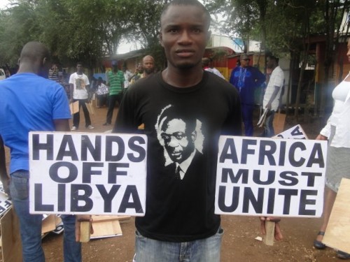 Ghanaians demonstrate against the US-NATO invasion and occupation of the North African state of Libya. These demonstrations coincide with the 102nd anniversary of the birth of Kwame Nkrumah. by Pan-African News Wire File Photos