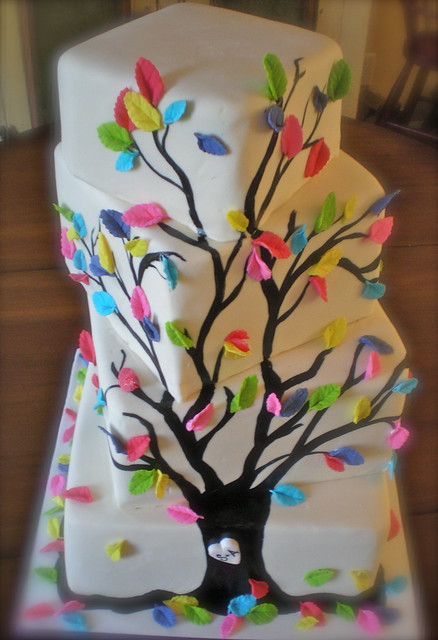 Rainbow Tree Wedding Cake Taking a cue from the wedding invitations and