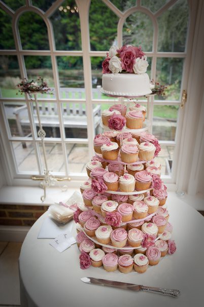 Dusky Pink Ivory Cupcake Tower Wedding at Oaks Farm Shirley Surrey
