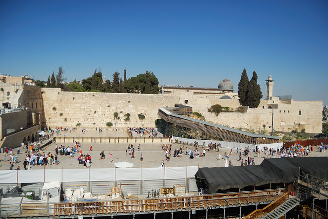 Western Wall with holier Temple Mount and the adjacent Al-Aqsa Mosque