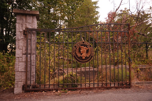 Closed military base, United States Army Reserve, Minute man, laurel leaves, emblem on metal gate, Seattle, Washington, USA by Wonderlane