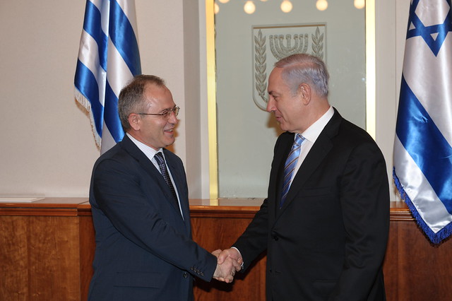 PM Netanyahu meets with Greek Defense Minister Panagiotis Beglitis in Jerusalem. Photo: Amos Ben Gershom, GPO