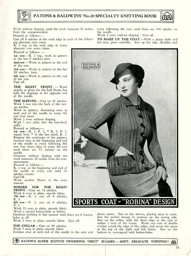 1930's Knitting pattern by bex P&B's Specialty Knitting Book No.20