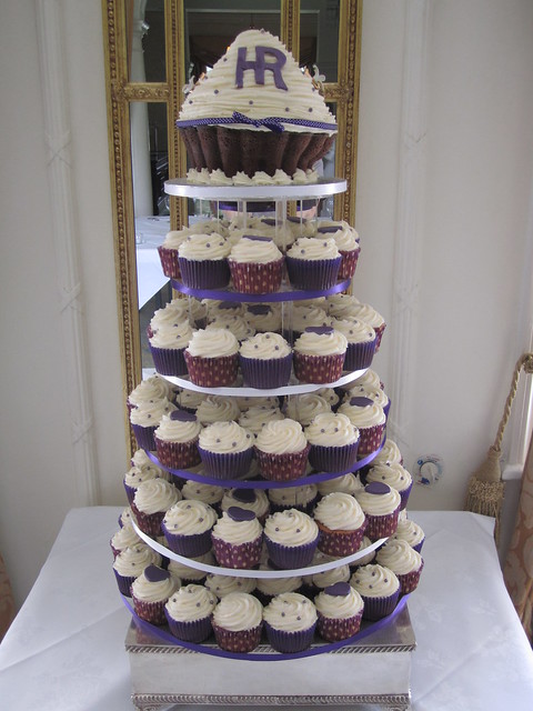 Purple and Ivory Polkadot Cupcake Tower Wedding at Burhill Golf Club Esher