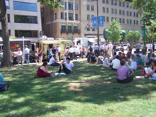 People lined up for Food Trucks, Farragut Square