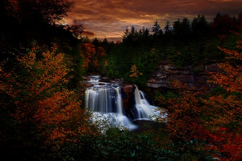 Autumn Waterfall Sunset by Nature Pictures by ForestWander