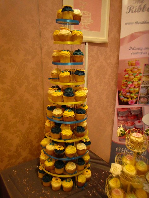 Turquoise Yellow Cupcake Tower from The National Wedding Show