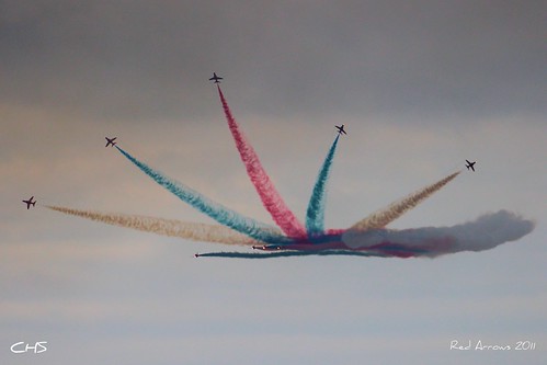 RAF Red Arrows over Fowey Regatta, 18th August 2011 by Stocker Images