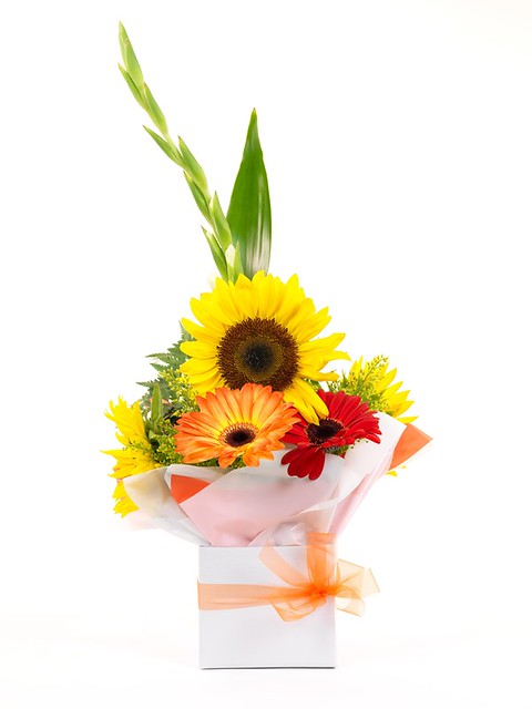 This is a sunflower wedding centerpiece of wholesale wedding flowers